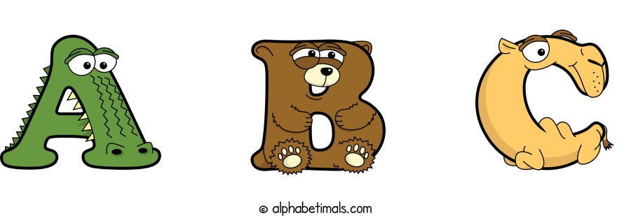A B C animal word art spelling A B C with Alphabetimals - cartoon alphabet animals
