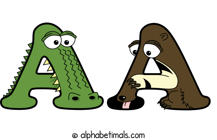 Aa animal word art spelling Aa with Alphabetimals - cartoon alphabet animals