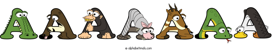 Aaaaaaa animal word art spelling Aaaaaaa with Alphabetimals - cartoon alphabet animals