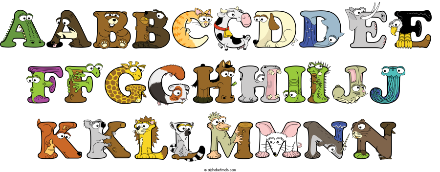 Aabbccddee Ffgghhiijj Kkllmmnn animal word art spelling Aabbccddee Ffgghhiijj Kkllmmnn with Alphabetimals - cartoon alphabet animals