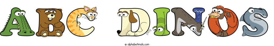 Abc Dinos animal word art spelling Abc Dinos with Alphabetimals - cartoon alphabet animals