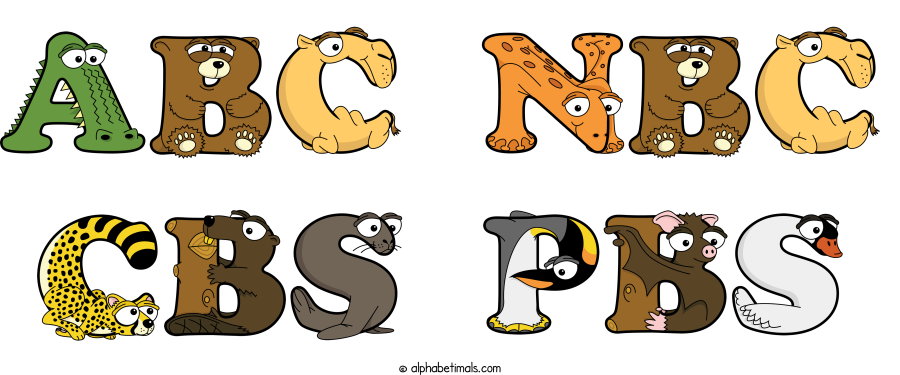 Abc Nbc Cbs Pbs animal word art spelling Abc Nbc Cbs Pbs with Alphabetimals - cartoon alphabet animals