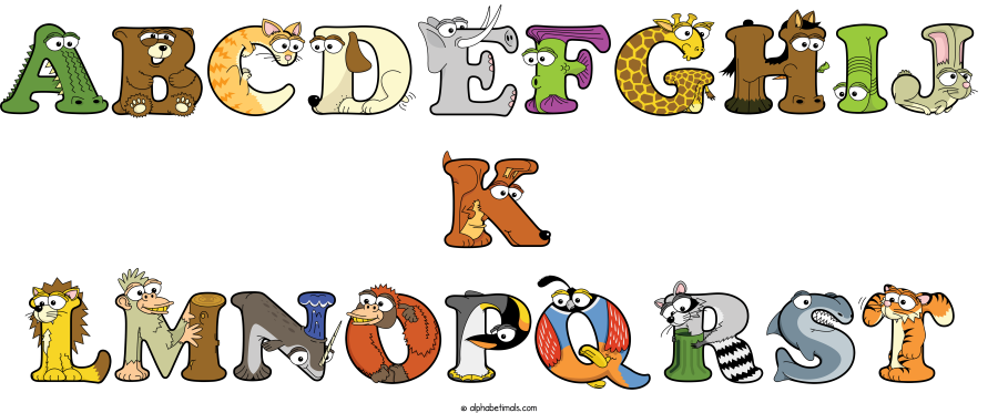 Abcdefghij K Lmnopqrst animal word art spelling Abcdefghij K Lmnopqrst with Alphabetimals - cartoon alphabet animals