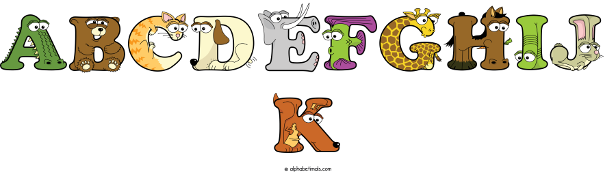 Abcdefghij K animal word art spelling Abcdefghij K with Alphabetimals - cartoon alphabet animals