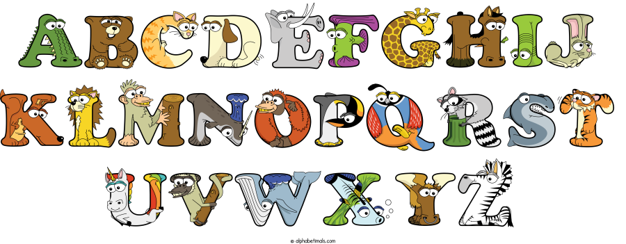 Abcdefghij Klmnopqrst Uvwxyz animal word art spelling Abcdefghij Klmnopqrst Uvwxyz with Alphabetimals - cartoon alphabet animals