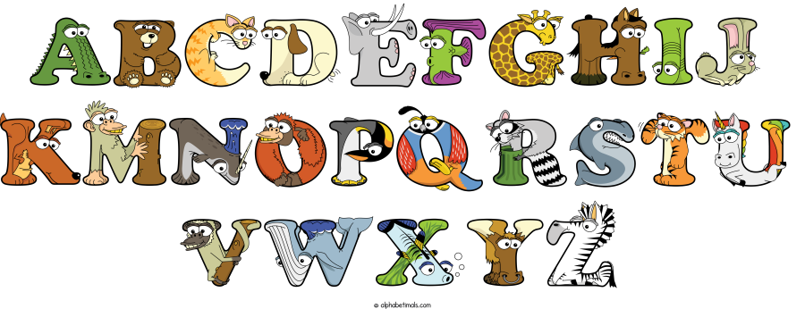 Abcdefghij Kmnopqrstu Vwxyz animal word art spelling Abcdefghij Kmnopqrstu Vwxyz with Alphabetimals - cartoon alphabet animals