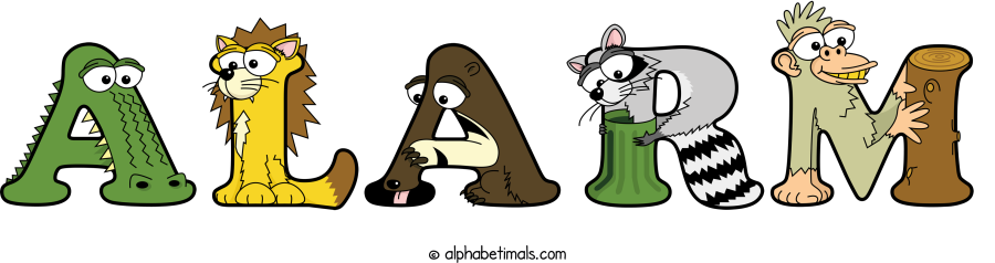 Alarm animal word art spelling Alarm with Alphabetimals - cartoon alphabet animals