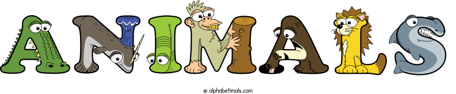 Animals animal word art spelling Animals with Alphabetimals - cartoon alphabet animals