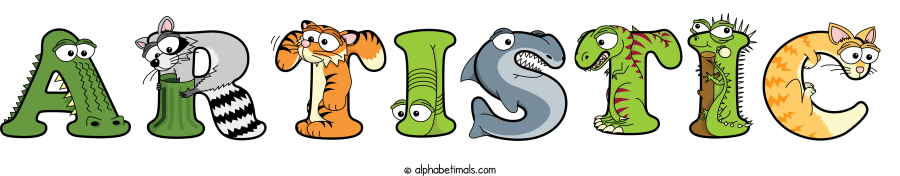 Artistic animal word art spelling Artistic with Alphabetimals - cartoon alphabet animals
