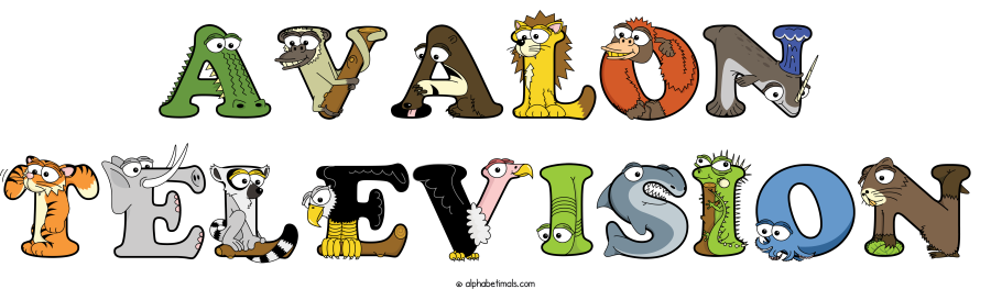 Avalon Television animal word art spelling Avalon Television with Alphabetimals - cartoon alphabet animals