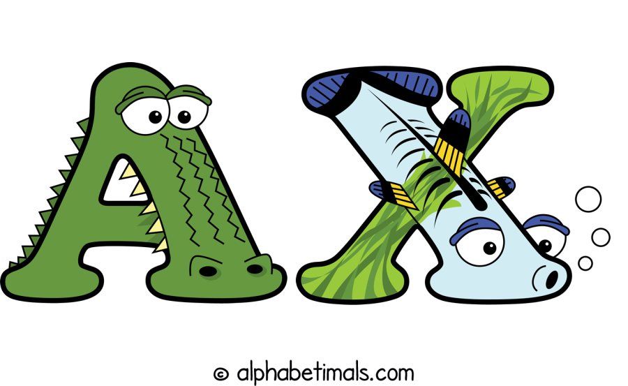 Ax animal word art spelling Ax with Alphabetimals - cartoon alphabet animals