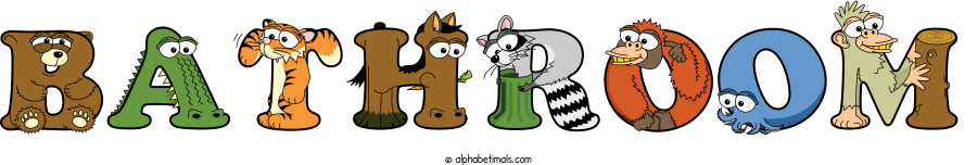 Bathroom animal word art spelling Bathroom with Alphabetimals - cartoon alphabet animals