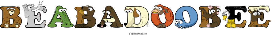 Beabadoobee animal word art spelling Beabadoobee with Alphabetimals - cartoon alphabet animals