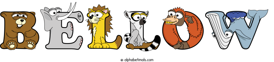 Bellow animal word art spelling Bellow with Alphabetimals - cartoon alphabet animals