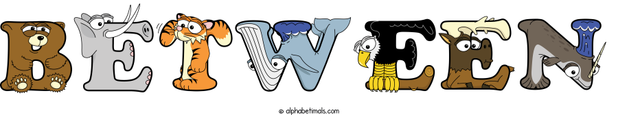 Between animal word art spelling Between with Alphabetimals - cartoon alphabet animals