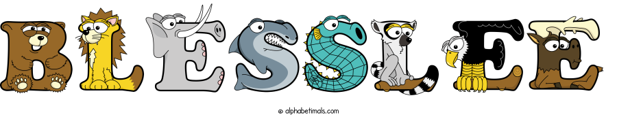 Blesslee animal word art spelling Blesslee with Alphabetimals - cartoon alphabet animals