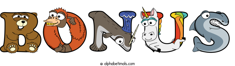 Bonus animal word art spelling Bonus with Alphabetimals - cartoon alphabet animals