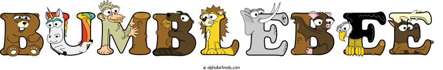 Bumblebee animal word art spelling Bumblebee with Alphabetimals - cartoon alphabet animals