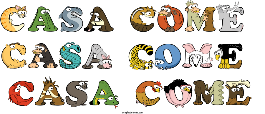 Casa Come  Casa Come  Casa Come animal word art spelling Casa Come  Casa Come  Casa Come with Alphabetimals - cartoon alphabet animals