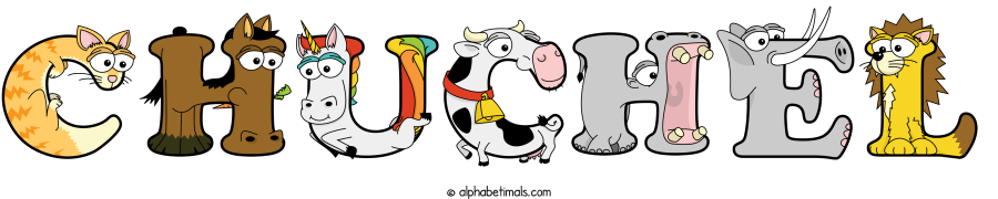 Chuchel animal word art spelling Chuchel with Alphabetimals - cartoon alphabet animals