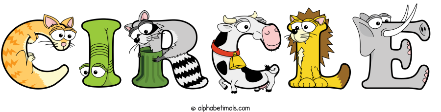 Circle animal word art spelling Circle with Alphabetimals - cartoon alphabet animals