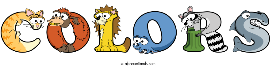 Colors animal word art spelling Colors with Alphabetimals - cartoon alphabet animals
