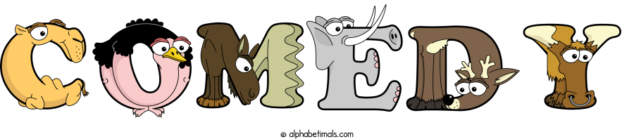 Comedy animal word art spelling Comedy with Alphabetimals - cartoon alphabet animals