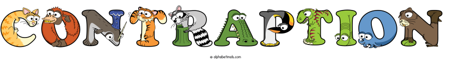 Contraption animal word art spelling Contraption with Alphabetimals - cartoon alphabet animals