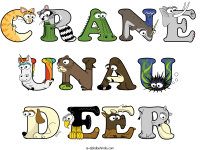 crane-unau-deer animal word art