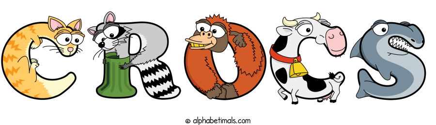 Crocs animal word art spelling Crocs with Alphabetimals - cartoon alphabet animals