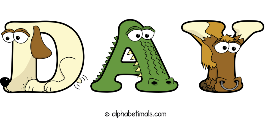 Day animal word art spelling Day with Alphabetimals - cartoon alphabet animals
