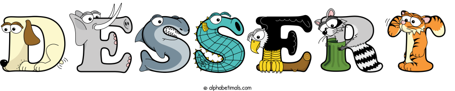 Dessert animal word art spelling Dessert with Alphabetimals - cartoon alphabet animals