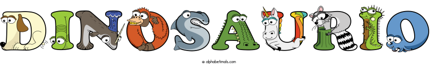 Dinosaurio animal word art spelling Dinosaurio with Alphabetimals - cartoon alphabet animals