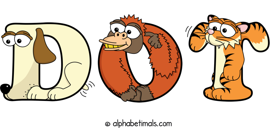 Dot animal word art spelling Dot with Alphabetimals - cartoon alphabet animals