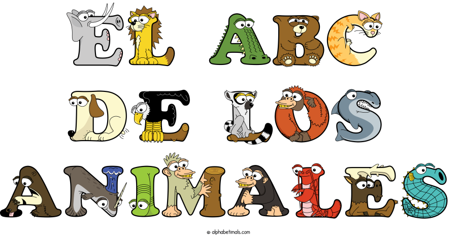 El Abc De Los Animales animal word art spelling El Abc De Los Animales with Alphabetimals - cartoon alphabet animals