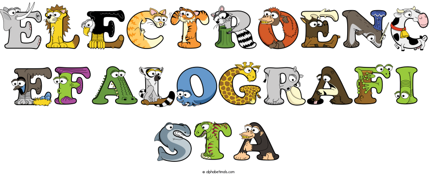 Electroenc Efalografi Sta animal word art spelling Electroenc Efalografi Sta with Alphabetimals - cartoon alphabet animals