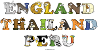 england-thailand-peru animal word art
