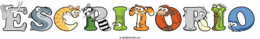 Escritorio animal word art spelling Escritorio with Alphabetimals - cartoon alphabet animals