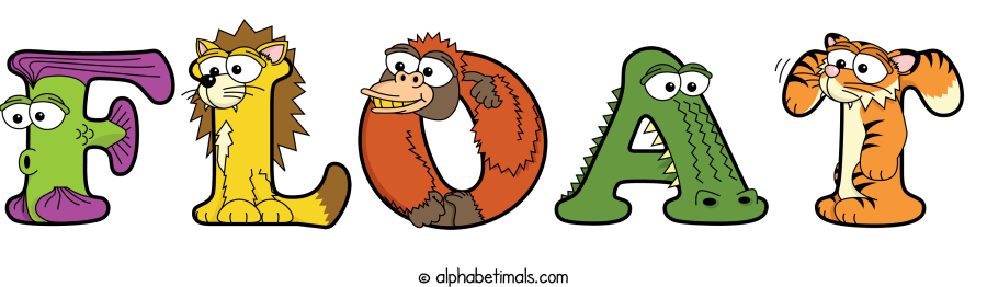 Float animal word art spelling Float with Alphabetimals - cartoon alphabet animals