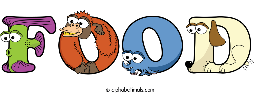Food animal word art spelling Food with Alphabetimals - cartoon alphabet animals