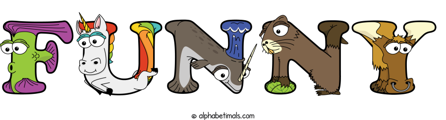Funny animal word art spelling Funny with Alphabetimals - cartoon alphabet animals
