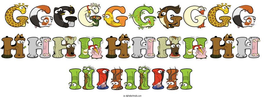 Gggggggggg Hhhhhhhhhh Iiiiiiiii animal word art spelling Gggggggggg Hhhhhhhhhh Iiiiiiiii with Alphabetimals - cartoon alphabet animals