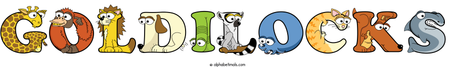 Goldilocks animal word art spelling Goldilocks with Alphabetimals - cartoon alphabet animals