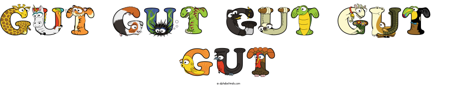 Gut Gut Gut Gut  Gut animal word art spelling Gut Gut Gut Gut  Gut with Alphabetimals - cartoon alphabet animals