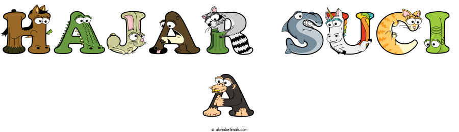Hajar Suci A animal word art spelling Hajar Suci A with Alphabetimals - cartoon alphabet animals