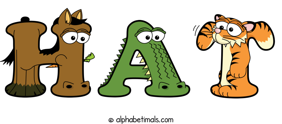 Hat animal word art spelling Hat with Alphabetimals - cartoon alphabet animals