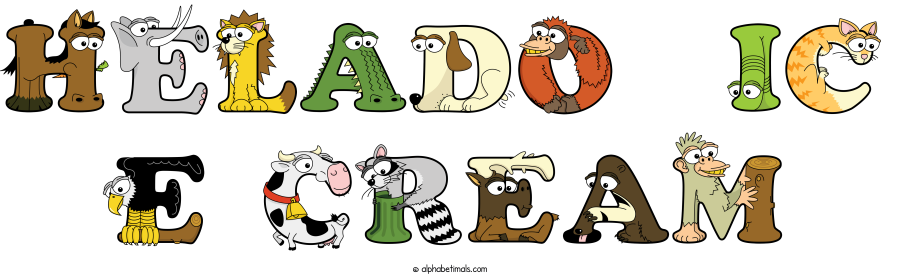 Helado  Ic E Cream animal word art spelling Helado  Ic E Cream with Alphabetimals - cartoon alphabet animals