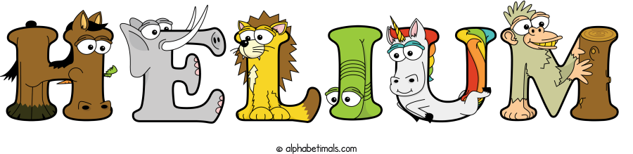 Helium animal word art spelling Helium with Alphabetimals - cartoon alphabet animals