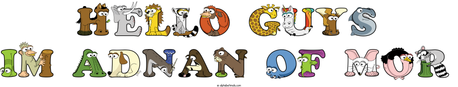 Hello Guys Im Adnan Of Mor animal word art spelling Hello Guys Im Adnan Of Mor with Alphabetimals - cartoon alphabet animals