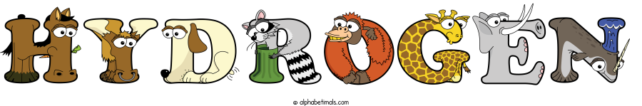 Hydrogen animal word art spelling Hydrogen with Alphabetimals - cartoon alphabet animals